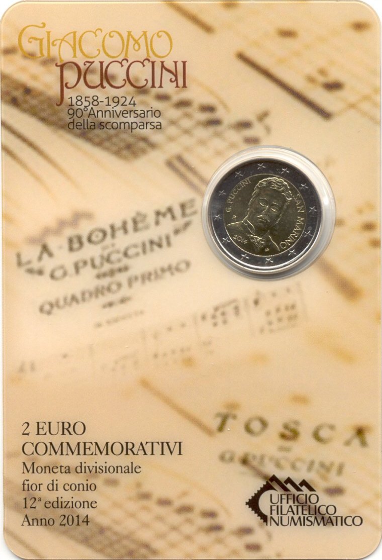 Otra imagen de 2 euros conmemorativa 90º Aniversario de la muerte de Giacomo Puccini